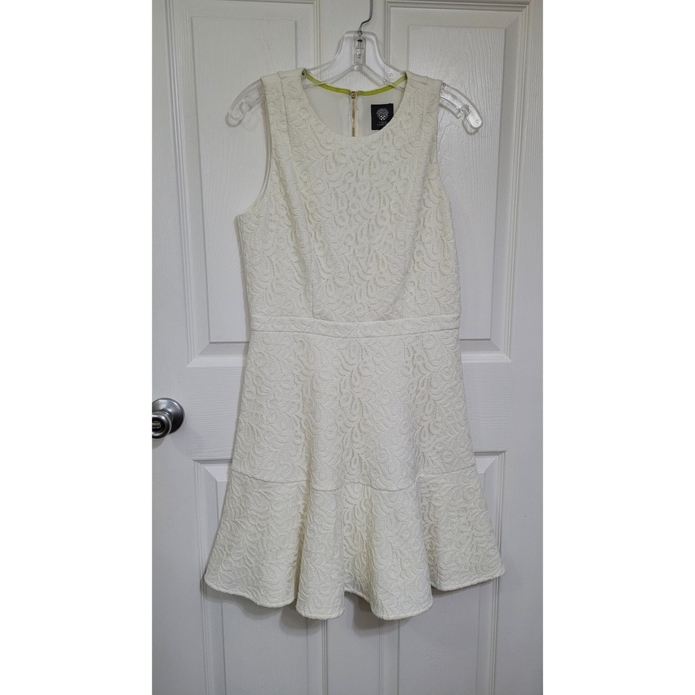 Vince Camuto‎ Ivory White Lace Fit & Flare Dress Sleeveless Gold Zip Size 8